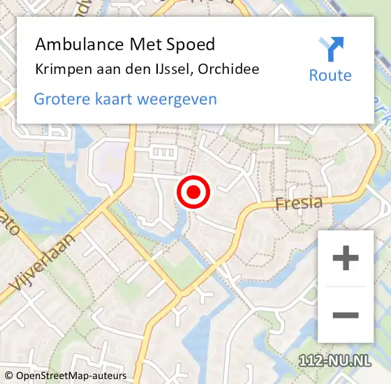 Locatie op kaart van de 112 melding: Ambulance Met Spoed Naar Krimpen aan den IJssel, Orchidee op 27 mei 2023 21:02