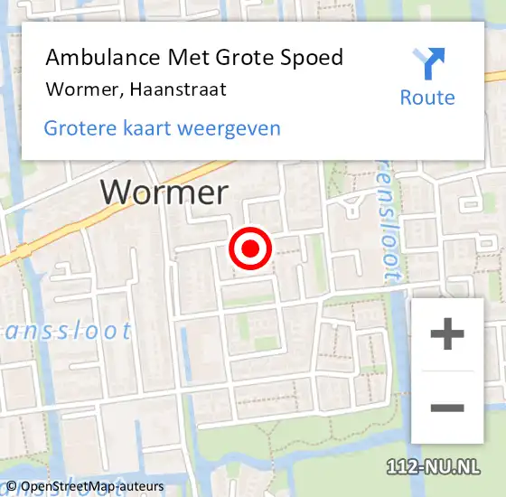 Locatie op kaart van de 112 melding: Ambulance Met Grote Spoed Naar Wormer, Haanstraat op 27 mei 2023 21:09