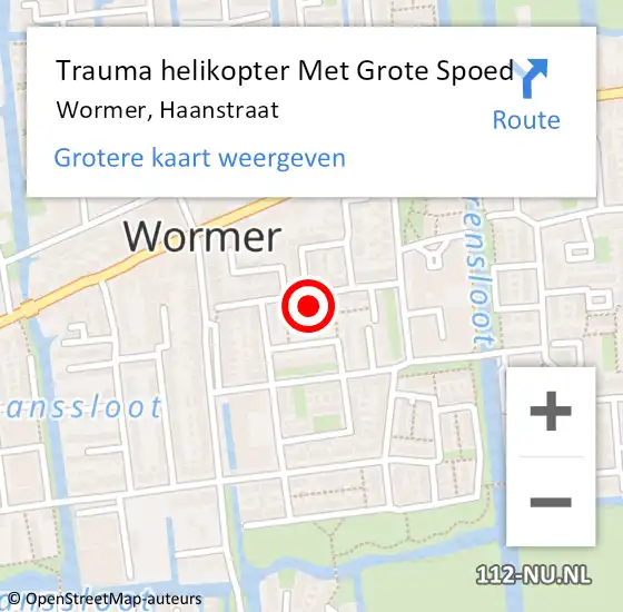 Locatie op kaart van de 112 melding: Trauma helikopter Met Grote Spoed Naar Wormer, Haanstraat op 27 mei 2023 21:09