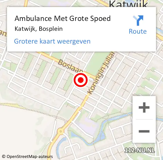 Locatie op kaart van de 112 melding: Ambulance Met Grote Spoed Naar Katwijk, Bosplein op 27 mei 2023 21:28