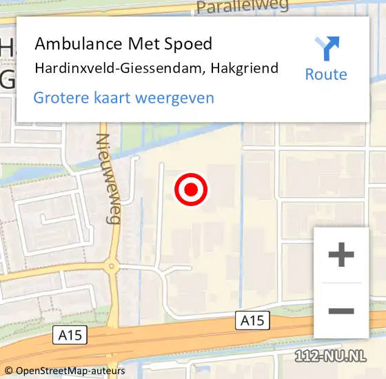 Locatie op kaart van de 112 melding: Ambulance Met Spoed Naar Hardinxveld-Giessendam, Hakgriend op 27 mei 2023 21:34