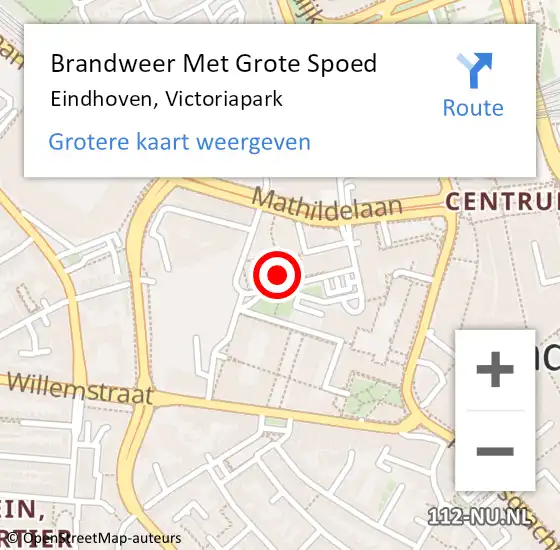 Locatie op kaart van de 112 melding: Brandweer Met Grote Spoed Naar Eindhoven, Victoriapark op 27 mei 2023 21:37