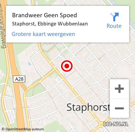 Locatie op kaart van de 112 melding: Brandweer Geen Spoed Naar Staphorst, Ebbinge Wubbenlaan op 27 mei 2023 21:51