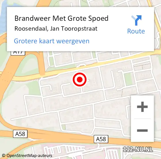 Locatie op kaart van de 112 melding: Brandweer Met Grote Spoed Naar Roosendaal, Jan Tooropstraat op 27 mei 2023 22:44