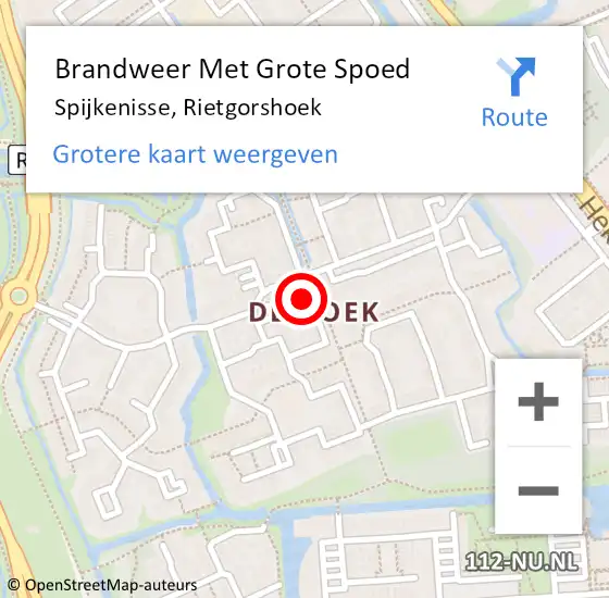Locatie op kaart van de 112 melding: Brandweer Met Grote Spoed Naar Spijkenisse, Rietgorshoek op 27 mei 2023 22:49