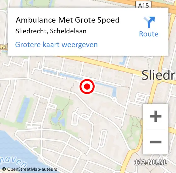 Locatie op kaart van de 112 melding: Ambulance Met Grote Spoed Naar Sliedrecht, Scheldelaan op 27 mei 2023 22:50