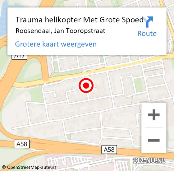 Locatie op kaart van de 112 melding: Trauma helikopter Met Grote Spoed Naar Roosendaal, Jan Tooropstraat op 27 mei 2023 22:50