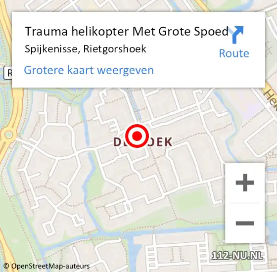 Locatie op kaart van de 112 melding: Trauma helikopter Met Grote Spoed Naar Spijkenisse, Rietgorshoek op 27 mei 2023 22:54