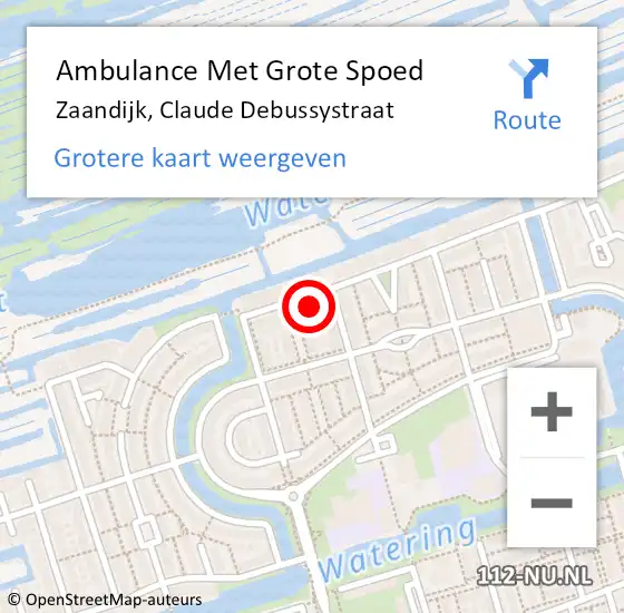 Locatie op kaart van de 112 melding: Ambulance Met Grote Spoed Naar Zaandijk, Claude Debussystraat op 27 mei 2023 23:06
