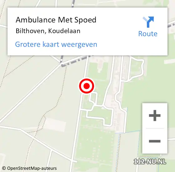 Locatie op kaart van de 112 melding: Ambulance Met Spoed Naar Bilthoven, Koudelaan op 26 augustus 2014 23:34