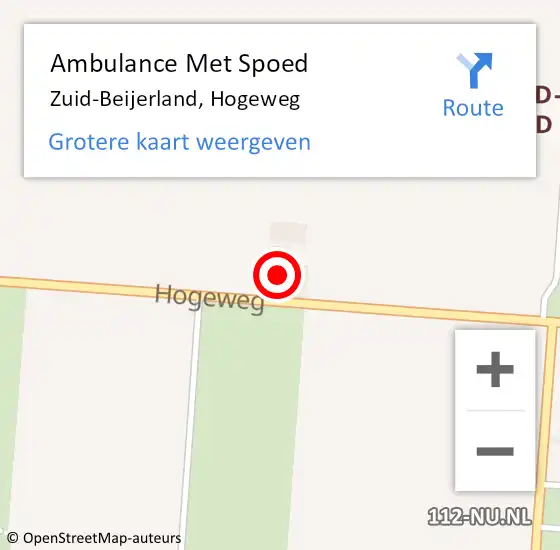 Locatie op kaart van de 112 melding: Ambulance Met Spoed Naar Zuid-Beijerland, Hogeweg op 28 mei 2023 00:11