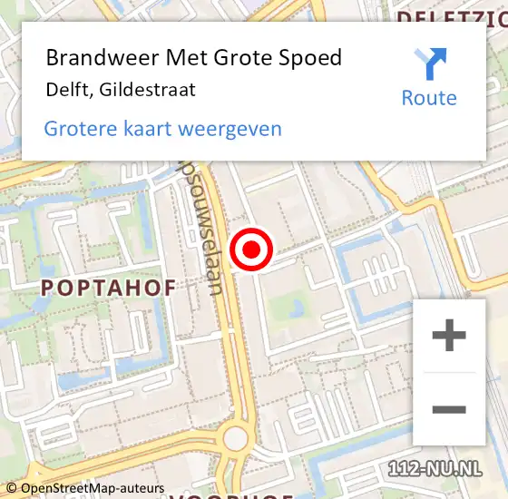 Locatie op kaart van de 112 melding: Brandweer Met Grote Spoed Naar Delft, Gildestraat op 28 mei 2023 00:35