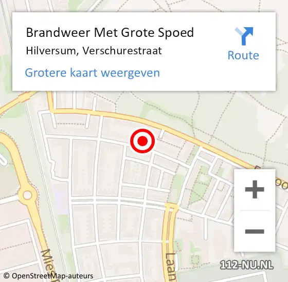 Locatie op kaart van de 112 melding: Brandweer Met Grote Spoed Naar Hilversum, Verschurestraat op 28 mei 2023 01:17