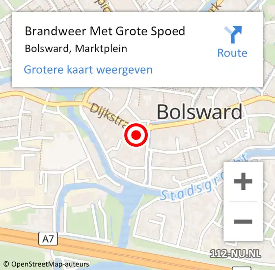 Locatie op kaart van de 112 melding: Brandweer Met Grote Spoed Naar Bolsward, Marktplein op 28 mei 2023 01:25