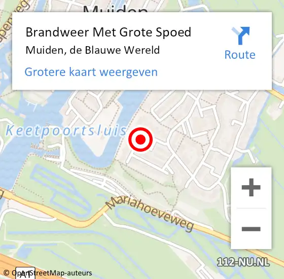 Locatie op kaart van de 112 melding: Brandweer Met Grote Spoed Naar Muiden, de Blauwe Wereld op 28 mei 2023 01:42