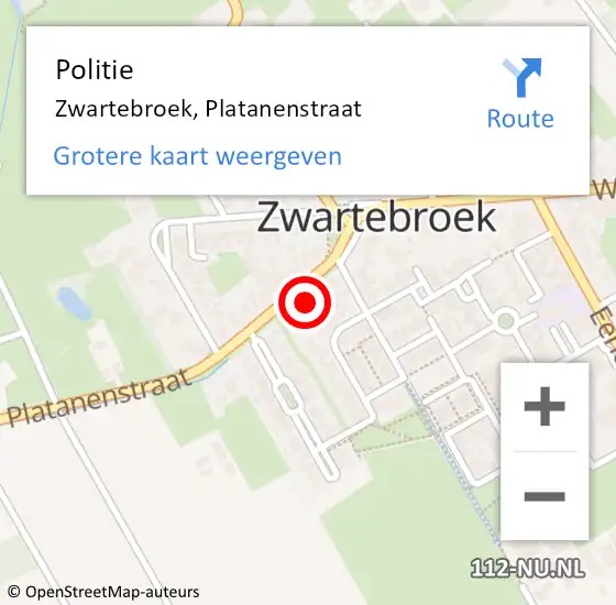 Locatie op kaart van de 112 melding: Politie Zwartebroek, Platanenstraat op 28 mei 2023 02:28