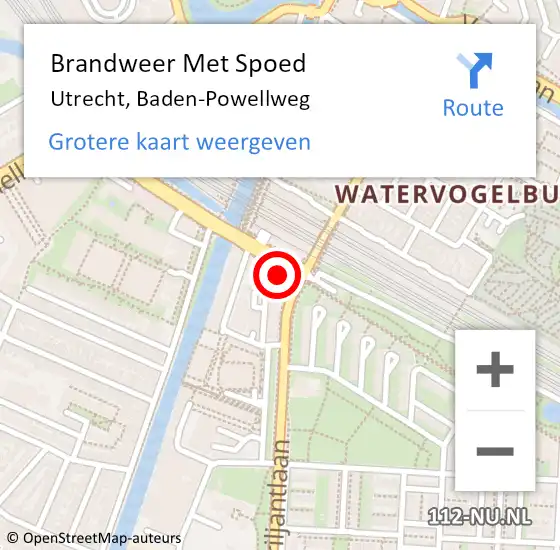 Locatie op kaart van de 112 melding: Brandweer Met Spoed Naar Utrecht, Baden-Powellweg op 28 mei 2023 03:12