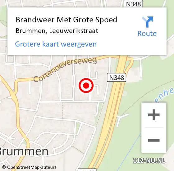 Locatie op kaart van de 112 melding: Brandweer Met Grote Spoed Naar Brummen, Leeuwerikstraat op 28 mei 2023 03:19