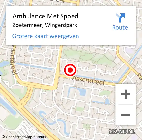 Locatie op kaart van de 112 melding: Ambulance Met Spoed Naar Zoetermeer, Wingerdpark op 28 mei 2023 03:23