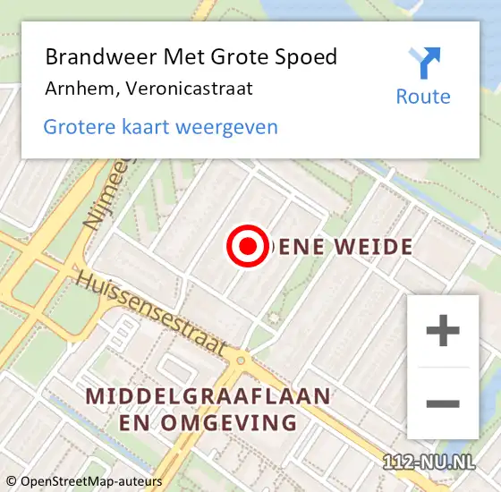 Locatie op kaart van de 112 melding: Brandweer Met Grote Spoed Naar Arnhem, Veronicastraat op 28 mei 2023 03:30