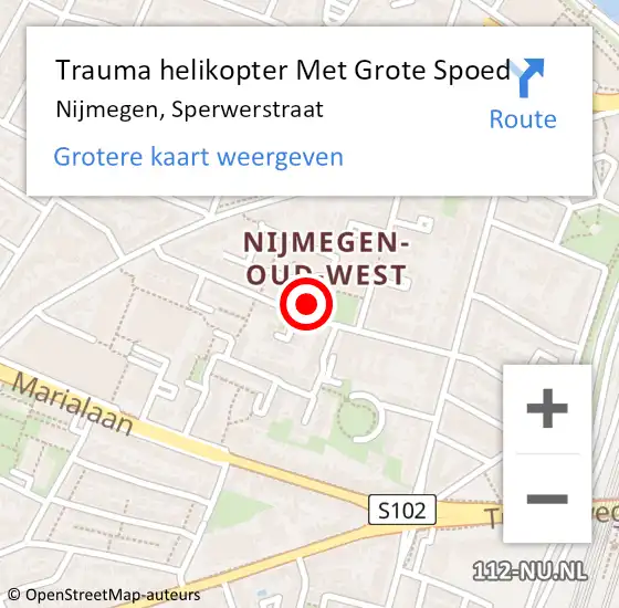 Locatie op kaart van de 112 melding: Trauma helikopter Met Grote Spoed Naar Nijmegen, Sperwerstraat op 28 mei 2023 03:35
