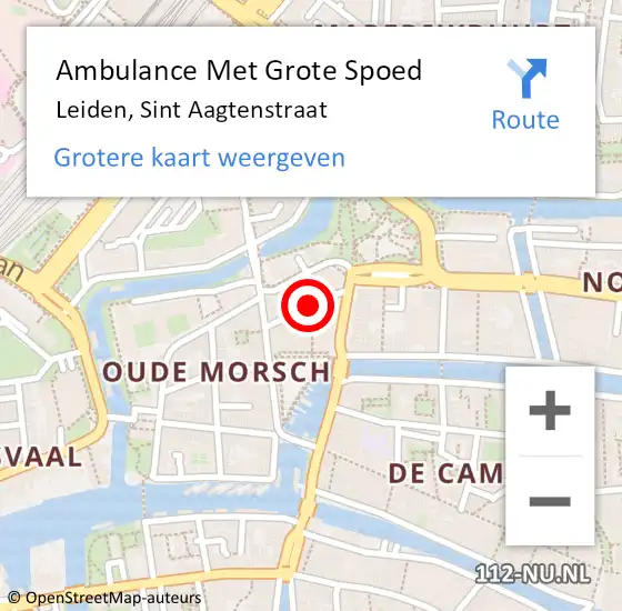 Locatie op kaart van de 112 melding: Ambulance Met Grote Spoed Naar Leiden, Sint Aagtenstraat op 28 mei 2023 03:44