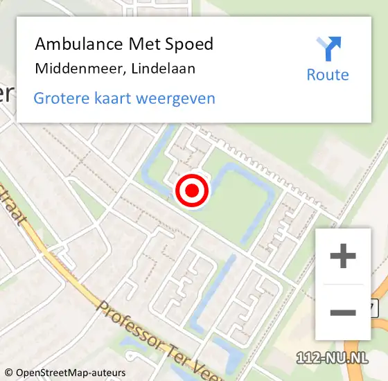 Locatie op kaart van de 112 melding: Ambulance Met Spoed Naar Middenmeer, Lindelaan op 28 mei 2023 04:27