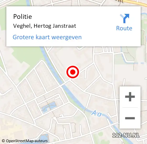 Locatie op kaart van de 112 melding: Politie Veghel, Hertog Janstraat op 28 mei 2023 04:32