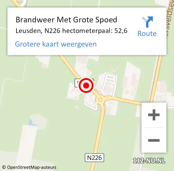 Locatie op kaart van de 112 melding: Brandweer Met Grote Spoed Naar Leusden, N226 hectometerpaal: 52,6 op 28 mei 2023 06:05