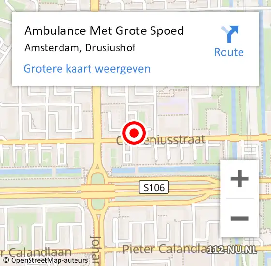 Locatie op kaart van de 112 melding: Ambulance Met Grote Spoed Naar Amsterdam, Drusiushof op 28 mei 2023 06:12