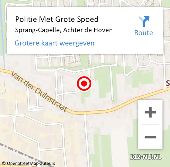 Locatie op kaart van de 112 melding: Politie Met Grote Spoed Naar Sprang-Capelle, Achter de Hoven op 28 mei 2023 09:05