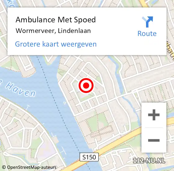 Locatie op kaart van de 112 melding: Ambulance Met Spoed Naar Wormerveer, Lindenlaan op 28 mei 2023 09:21