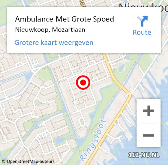 Locatie op kaart van de 112 melding: Ambulance Met Grote Spoed Naar Nieuwkoop, Mozartlaan op 28 mei 2023 09:30