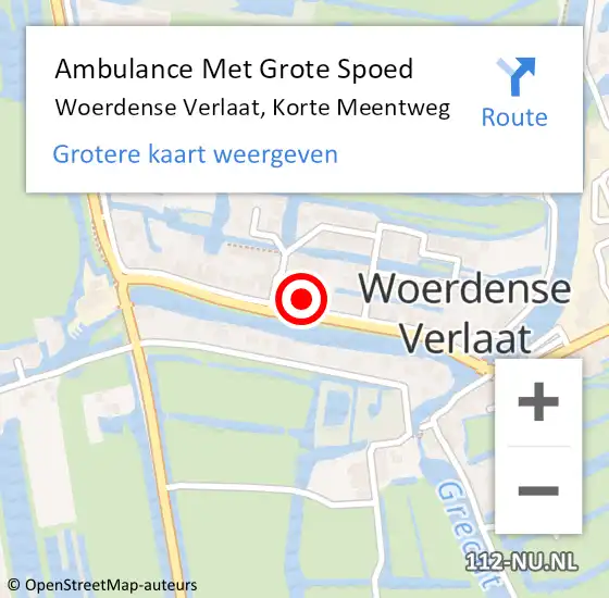 Locatie op kaart van de 112 melding: Ambulance Met Grote Spoed Naar Woerdense Verlaat, Korte Meentweg op 28 mei 2023 09:44