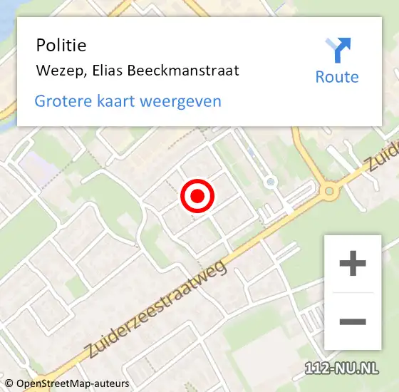 Locatie op kaart van de 112 melding: Politie Wezep, Elias Beeckmanstraat op 28 mei 2023 09:50