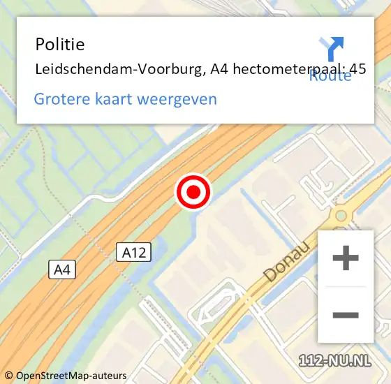 Locatie op kaart van de 112 melding: Politie Leidschendam-Voorburg, A4 hectometerpaal: 45 op 28 mei 2023 09:57