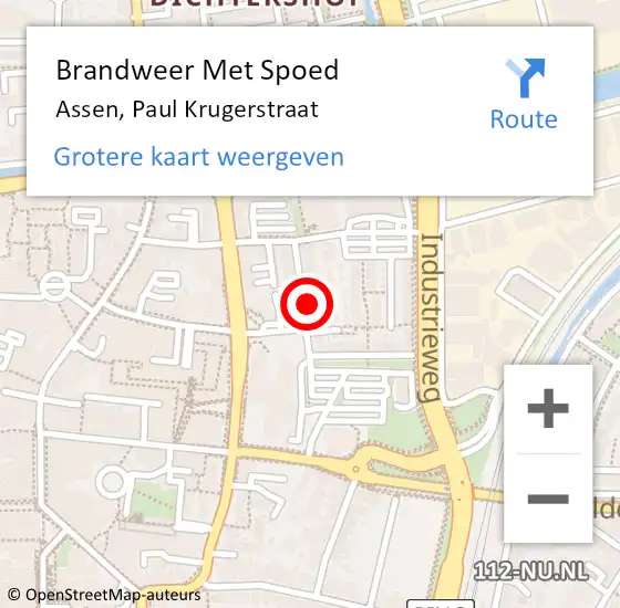 Locatie op kaart van de 112 melding: Brandweer Met Spoed Naar Assen, Paul Krugerstraat op 28 mei 2023 10:12