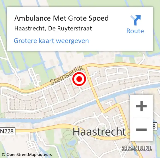 Locatie op kaart van de 112 melding: Ambulance Met Grote Spoed Naar Haastrecht, De Ruyterstraat op 28 mei 2023 10:16