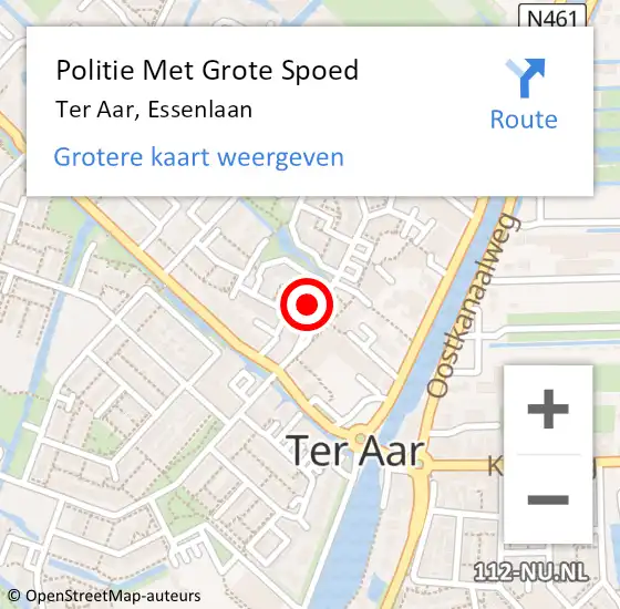 Locatie op kaart van de 112 melding: Politie Met Grote Spoed Naar Ter Aar, Essenlaan op 28 mei 2023 10:35