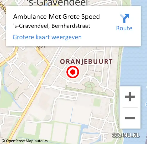Locatie op kaart van de 112 melding: Ambulance Met Grote Spoed Naar 's-Gravendeel, Bernhardstraat op 28 mei 2023 10:47