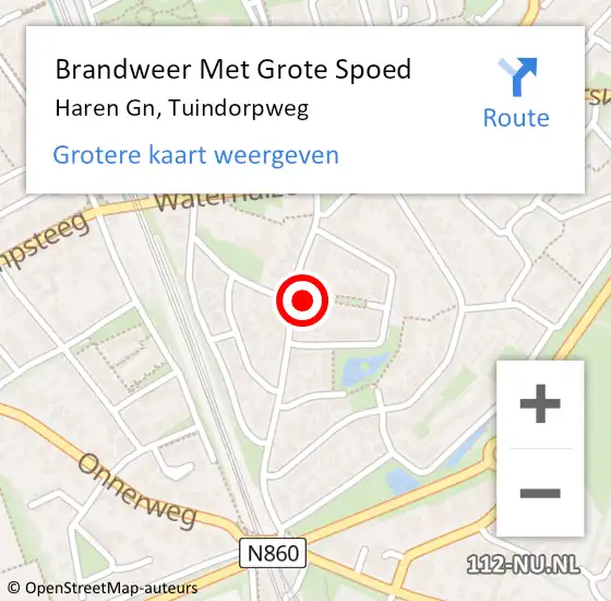 Locatie op kaart van de 112 melding: Brandweer Met Grote Spoed Naar Haren Gn, Tuindorpweg op 28 mei 2023 10:56