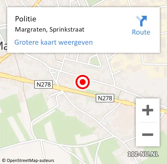 Locatie op kaart van de 112 melding: Politie Margraten, Sprinkstraat op 28 mei 2023 11:11