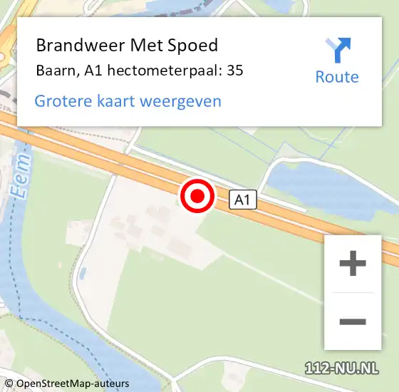 Locatie op kaart van de 112 melding: Brandweer Met Spoed Naar Baarn, A1 hectometerpaal: 35 op 28 mei 2023 11:13