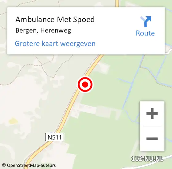 Locatie op kaart van de 112 melding: Ambulance Met Spoed Naar Bergen, Herenweg op 28 mei 2023 11:14