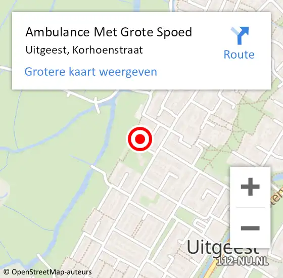 Locatie op kaart van de 112 melding: Ambulance Met Grote Spoed Naar Uitgeest, Korhoenstraat op 28 mei 2023 11:17