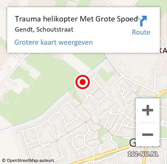 Locatie op kaart van de 112 melding: Trauma helikopter Met Grote Spoed Naar Gendt, Schoutstraat op 28 mei 2023 11:33