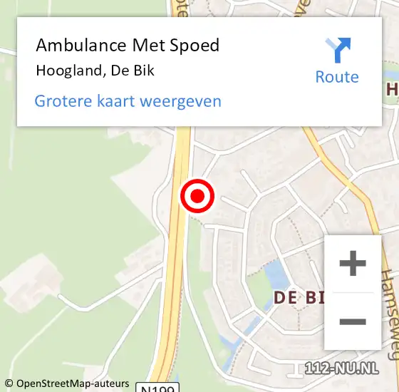 Locatie op kaart van de 112 melding: Ambulance Met Spoed Naar Hoogland, De Bik op 27 augustus 2014 01:36