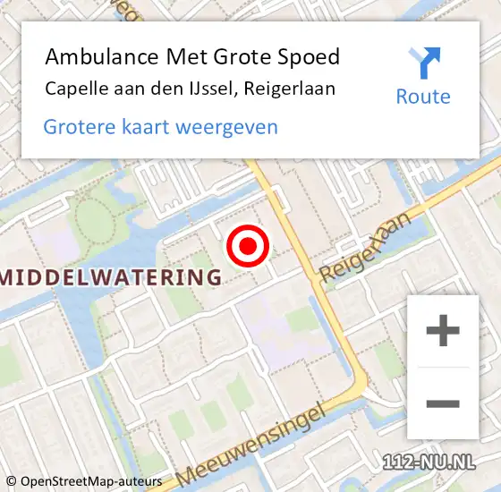 Locatie op kaart van de 112 melding: Ambulance Met Grote Spoed Naar Capelle aan den IJssel, Reigerlaan op 28 mei 2023 12:11