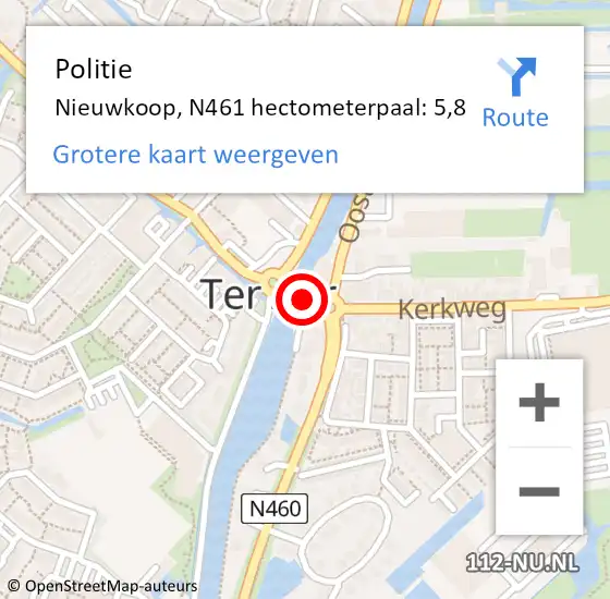 Locatie op kaart van de 112 melding: Politie Nieuwkoop, N461 hectometerpaal: 5,8 op 28 mei 2023 12:15