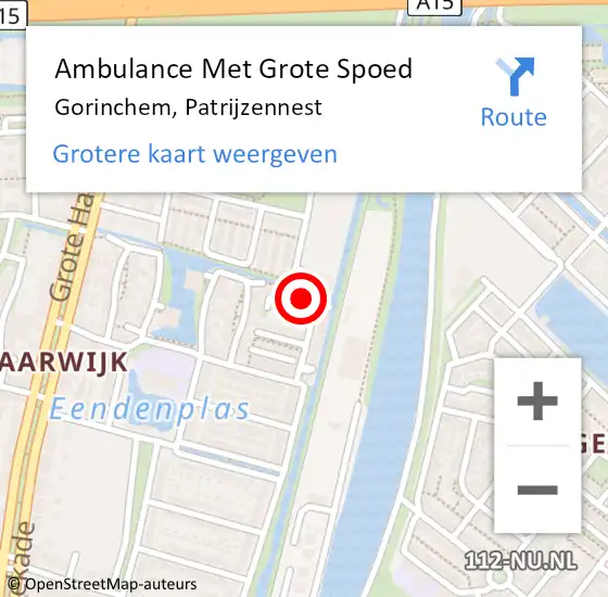 Locatie op kaart van de 112 melding: Ambulance Met Grote Spoed Naar Gorinchem, Patrijzennest op 28 mei 2023 12:45